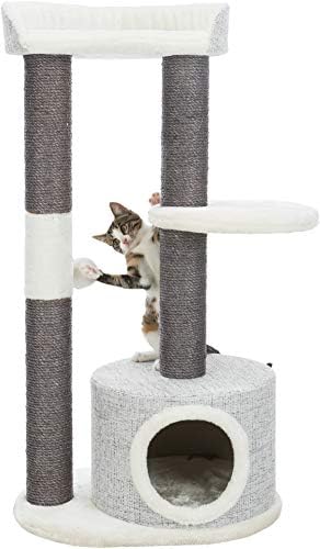 Torre de gatos Trixie Pilar com postes de arranhões, condomínio, duas plataformas, plataforma superior com backrest, pom-pom pendurado