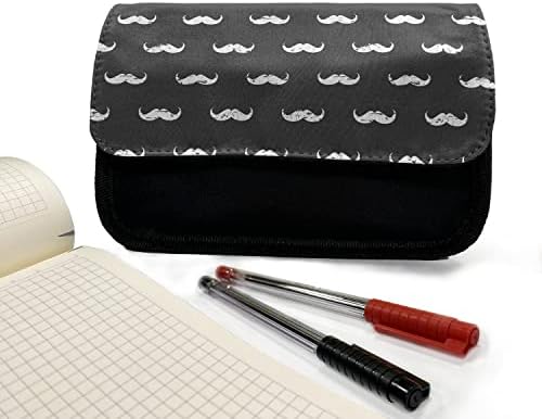 Caixa de lápis de bigode lunarable, bando inspirado em quadro -negro, bolsa de lápis de caneta com zíper duplo, 8,5 x 5,5, cinza a carvão e branco