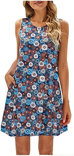 Vestido de verão para mulheres 2023 praia camiseta floral vestido de verão casual sem mangas boêmios vestido de tanque com bolsos