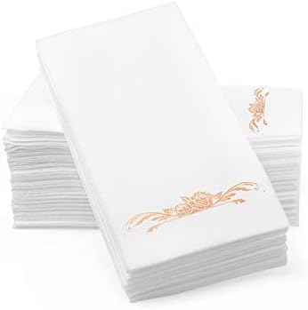 Rose Gold Foil Carimbo de papel de avião estampado guardanapos - 1/6 dobra 12 x17 toalhas de mão descartáveis ​​de hóspedes - absorvente, sensação de linho para casamentos, recepções, festas e banheiro