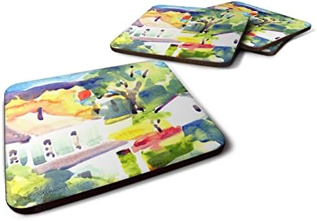 Tesouros de Caroline 6131FC Conjunto de 4 casas Coasters de espuma, 3 1/2 x 3 1/2, multicolor