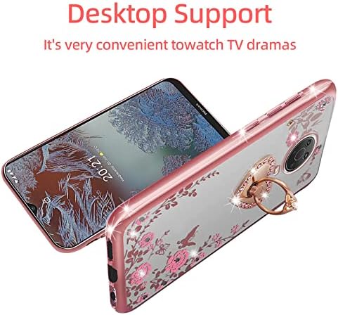 Para o caso Nokia G20, Caso Nokia G10, Caso Nokia 6.3 para Mulheres Glitter Glitter Crystal Soft Bling Bling Butterfly Heart Floral Clear Protetor