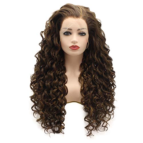 Cabelos meiyite Curly Long 26 polegadas marrom e mel mistura loira macia Lace sintética perucas dianteiras