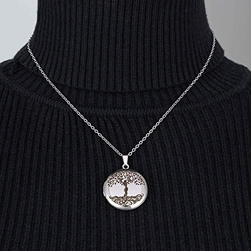 Colar de medalhas de árvore de vida uthosmdo ， que pode conter fotos dentro de aço inoxidável ， pingente de árvore genealógica celta para mulheres