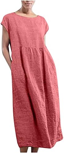 vestidos de verão femininos de lcziwo vestidos de linho de algodão para mulheres 2023 encobrimento casual casual com bolso