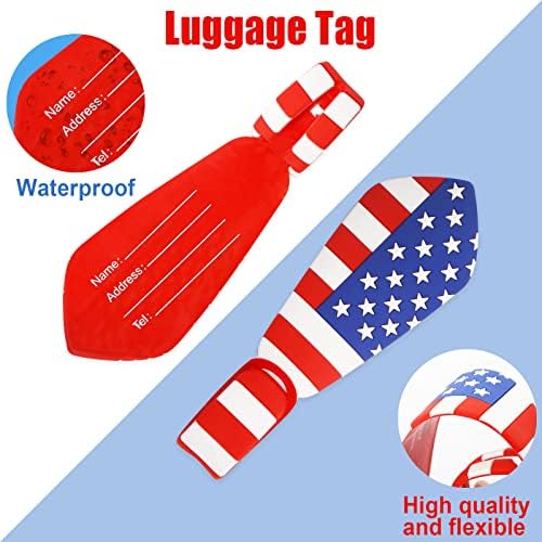 2 pacote de bagagem de embalagem, tags de bagagem de bandeira americana para malas TSA TSA, etiquetas de mala personalizadas de silicone identificadoras de bagagem de bagagem Tags de bagagem de bagagem Tags