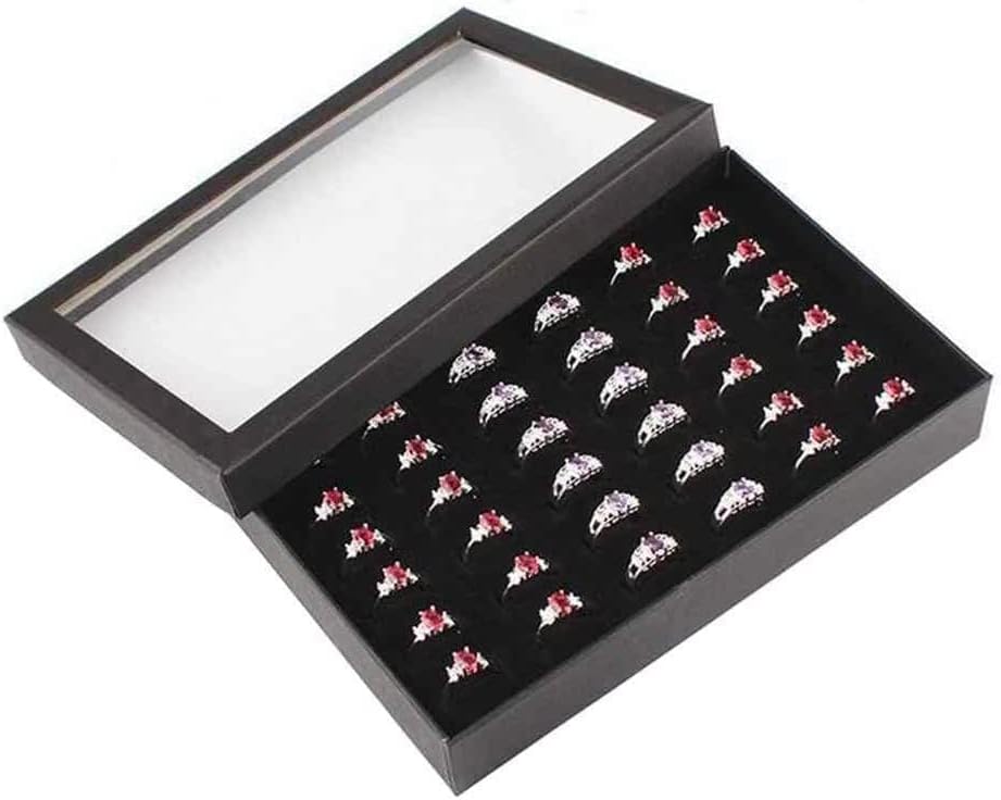 Janela transparente PVC 36 Slots Caixa de anel Bandejas Mostrar brindes Caso Organizador do detentor de jóias PRÁTICA E POPULAR