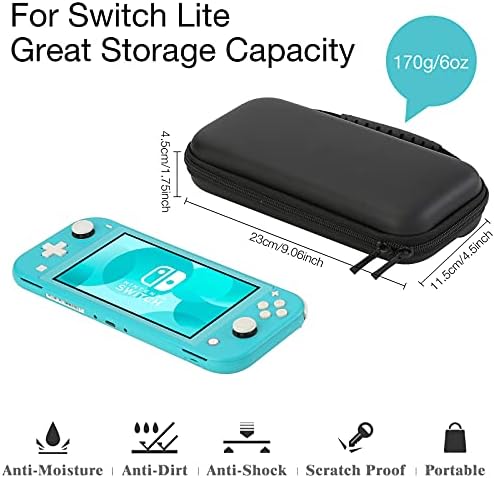 Caso de transporte Heystop para Switch Lite, Bolsa de casca de transporte portátil portátil protetora com 10 bolsos de jogo para acessórios e jogos - Black