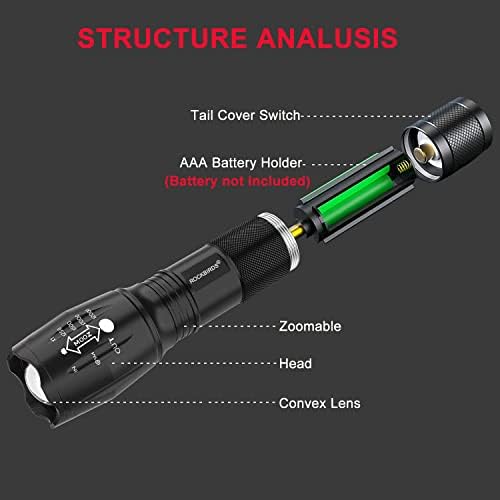 Rockbirds LED lanterna, 2 pacote de alta luz de mão lúmica com 5 modos, lanterna zoomable para camping em casa ao ar livre