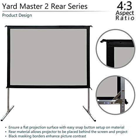 Elite Telas Yard Master 2, tela de projetor externo de 120 polegadas com estande 4: 3, 8k/4k Ultra HD/3D, cinema de cinema