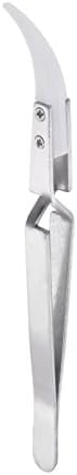 HARFINGTON 2PCS Precision Reverse Ceramic Tweezer 5.51 x0.35 Curvada Curved Head Resistant Não Condutor para Ferramenta de Soldagem Eletrônica, Tom de Prata