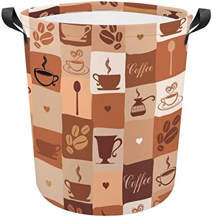 Xícara de café marrom marrom grande lavanderia cesto sacos de cesta colapsível cafe para chá de chá impermeável Bin Bin com alças de armazenamento fácil para sala de estar, organizador de brinquedos