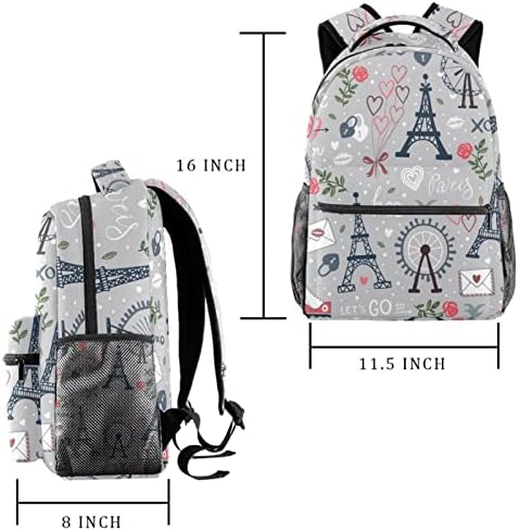 Backpack Rucksack School Bag Travel Casual Daypack para mulheres meninas adolescentes, Padrão de Torre Eiffel desenhado à mão