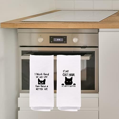 A vida negiga é melhor com toalhas de cozinha de gato e pilotos de prato conjuntos de 24x16 polegadas de 4, engraçadas Decoração de gato preto Decoração decorativa Toalhas de chá de chá para a mão para banheiro da cozinha, gatos amantes de garotas presentes de garotas presentes