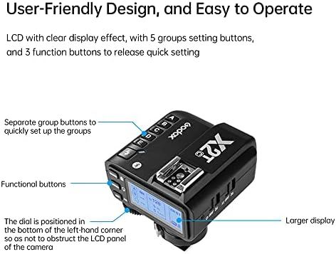 Godox x2t-c ttl 2.4g transmissor de gatilho remoto sem fio compatível para cânone, com 1/8000s HSS, conexão Bluetooth, bloqueio de novo hotshoe, luz de assistência AF, 5 botões de grupo dedicado
