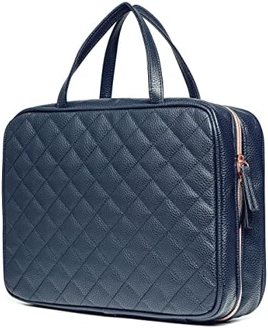 MS adorável bolsa de viagem em couro para mulheres - grande tamanho de cosméticos com 4 bolsos - hardware de ouro rosa e interior