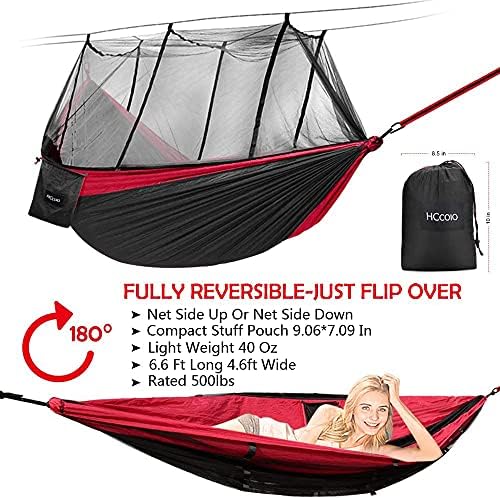 Hammock de acampamento com rede de mosquito - tenda portátil de rede de nylon portátil para viagens de caminhada