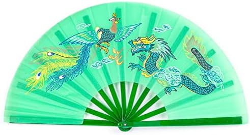 Ventilador dobrável da mão wjfggxhk - chinês chinês kung fu fã tai chi artes marciais dragão phoenix fãs de manutenção de plástico - festival de dança festival de casamento artesanato de arte festeira de noiva
