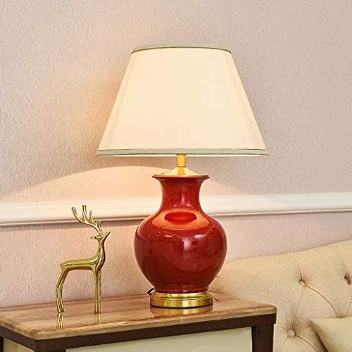 Lâmpada de mesa American American simples Cerâmica Lâmpada de cobre Caso de cabeceira Lâmpada de cabeceira Vermelho