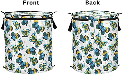 Borboletas Poupe o cesto de lavanderia com tampa de cesta de armazenamento dobrável Bolsa de roupa dobrável para o quarto das