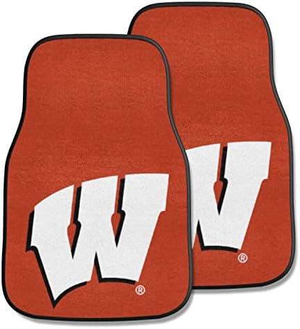 Fanmats 5492 Wisconsin Badgers Frente Front Team Logo Logo Carpet Carto de tapete de carpete, tapetes automotivos da primeira fila, backing não deslizante, cores da equipe - W Primário logotipo - W Primário logotipo
