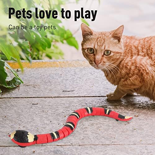 Toys de gato Snake Interactive e realista Simulação Smart Sensing Snake Toy, USB recarregável, detectar automaticamente obstáculos e escapar, movendo os brinquedos de gato com serpente elétrica para cães de gatos internos cães