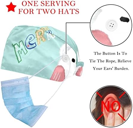 2 pacotes tampa de trabalho ajustável com fita de suor de botão para enfermeiras Women Women Ponytail Hat Snowflake Padrão