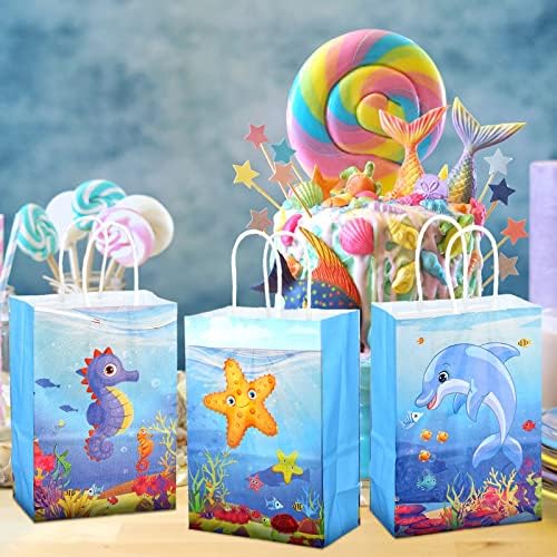 24 PCs Under the Sea Party Favors Bags Sea Animal Party Party Party Party Favor Favor Under the Sea Gift Bacs Gody Goodie Goodie Candy Paper Sacor