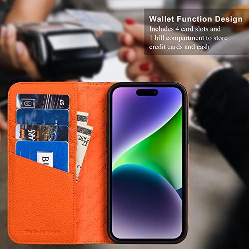 Visoul Caso de couro genuíno Visoul para iPhone 14 Pro Max Wallet com porta -cartas para homens e mulheres, capa de fólio magnético com suporte para iPhone 14 Pro Max