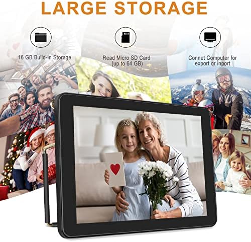 ACCWEI Digital Picture Frame, WiFi Electronic Frame de 10 polegadas com armazenamento de 16 GB, tela de toque HD IPS, auto-rotate automática, calendário, compartilhe fotos ou vídeos remotamente via aplicativo, email, cartão TF