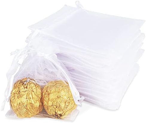 100pcs organza sacar sacos de presente, 3 * 4 polegadas de malha branca bolsa de jóias para festas de festas de festas