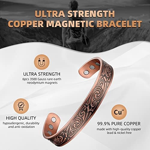 MagEnergy 99,9% pura pulseira de cobre para homens pulseiras magnéticas pulseiras com 6pcs 3500 ímãs gauss jóias de