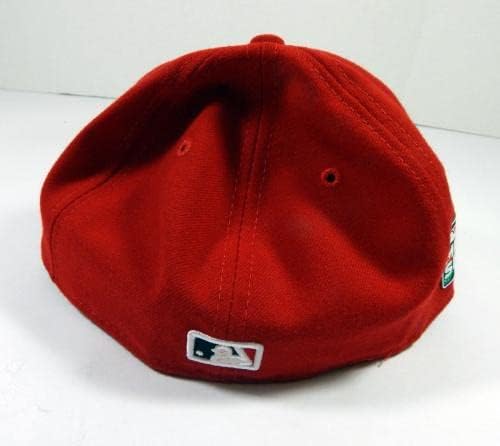 2019 Game de St. Louis Cardinals usou Red Hat Monterrey Mexico Série Patch 7 9 - Chapéus MLB usados ​​para jogo MLB