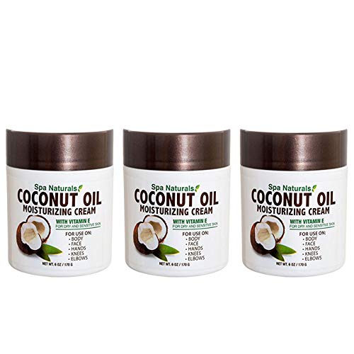Spa Naturals Creme hidratante de óleo de coco com vitamina E para corpo, mãos, cotovelos, joelhos, pés