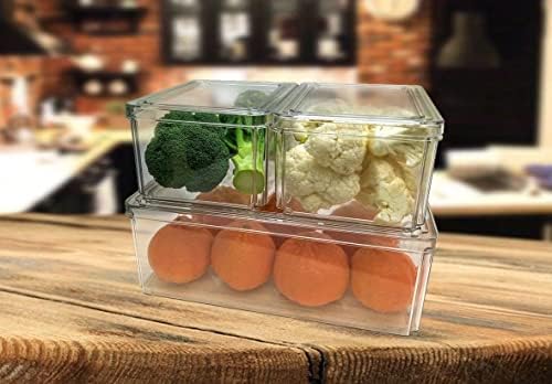 Plexel Refrigerator Organizer Bins, organizador de geladeira, recipientes de armazenamento de alimentos de plástico transparente,