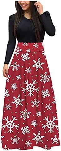 Mulheres maxi vestido longo vestido de Natal elegante e elegante manga longa o pescoço a-line swing notury growns vestidos de outono