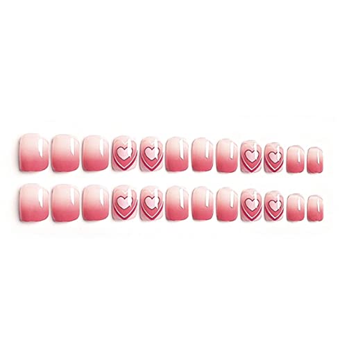 Kamize Dia dos Namorados da imprensa francesa em unhas rosa românticas Falsas Design acrílico capa completa Coração Falso unhas para mulheres e meninas 24pcs style8