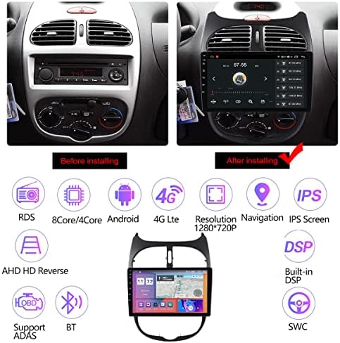 Navegação por rádio do carro FBKPHSS para Peugeot 206 2004-2008 Android 11,0 Radio de carro de 9 polegadas 4 núcleo/8