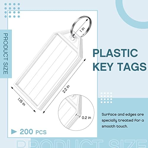 Pacote de 200 marcas de plástico resistentes Tags de itens brancos Identificadores com o recipiente de janela de etiqueta de anel dividido 2 polegadas Id Bagagem Tag Tecla de chave Chain de chave