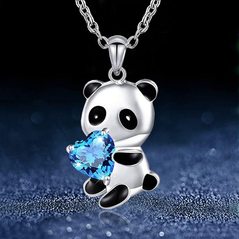 Colar de panda kilener para mulheres colares de coração de cristal azul para mulheres colar de pingente panda para meninas de aniversário