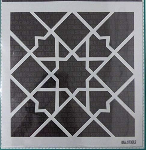 Estêncil de padrão de ladrilhos marroquinos | Estêncil de telha grande - mede 37x37cm | Craft de arte de decoração de casa | Pintura