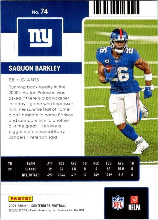 2021 Panini Concenders Season Ticket 74 Saquon Barkley New York Giants NFL Football Trading Card