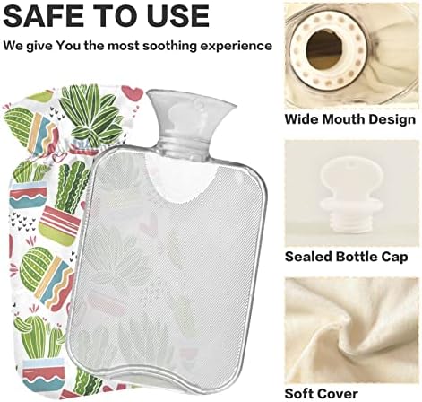 Garrafas de água quente com tampa de saco de água quente de cacto para alívio da dor, adultos para crianças, bolsa