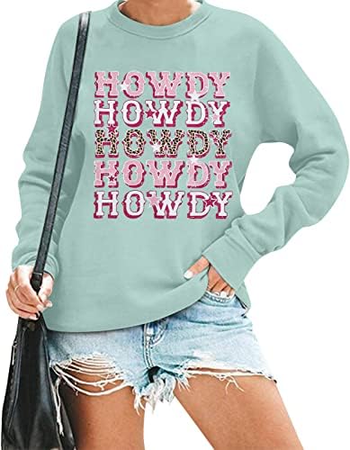 Mulheres Bangely Howdy Cowgirl Sorto Leopardo Retro Retro Pullover Sul do Sul Camisetas de Manga Longa de Bacharel