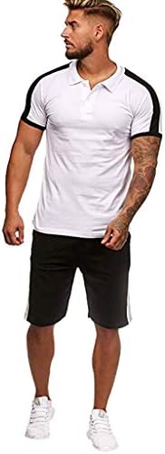 Camisas masculinas de verão colorir lazer de verão fino curto colisão masculina listras de manga conjuntos de trajes esportivos