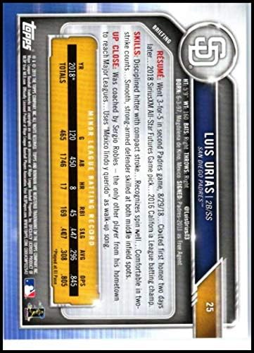2019 Bowman #25 Luis Urias RC Rookie San Diego Padres MLB Baseball Trading Card