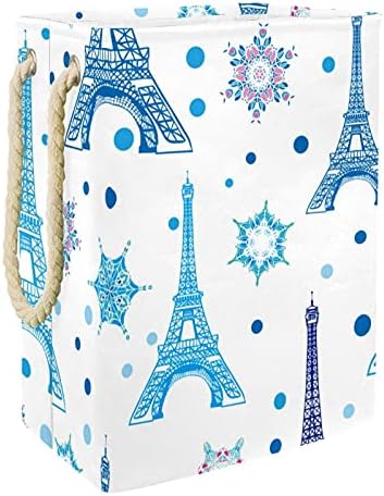 Inomer Blue Paris Eiffel Tower Snowflake Lavanderia grande cesto de roupas prejudiciais à prova d'água cesta de roupas para roupas