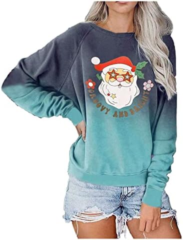 JjHhaevdy Christmas Funny Pullover Sweatshirt para mulheres Impredidas femininas Crewneck Casual Manga Longa Tops