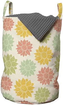 Bolsa de lavanderia floral de Ambesonne, ornamentos rítmicos de silhuetas abstratas de girassol em um fundo suave, cesta
