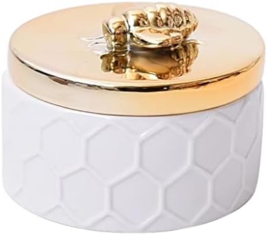 Chyp Jewelry Storage Shape redondo de abelha inseto tampa de jóias de favo de mel cerâmica